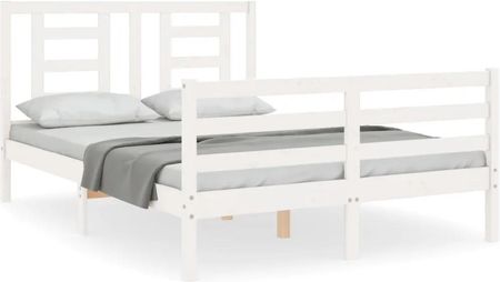 Vidaxl Rama łóżka z wezgłowiem biała 4FT mała podwójna lite drewno inne 120x190cm 3194672