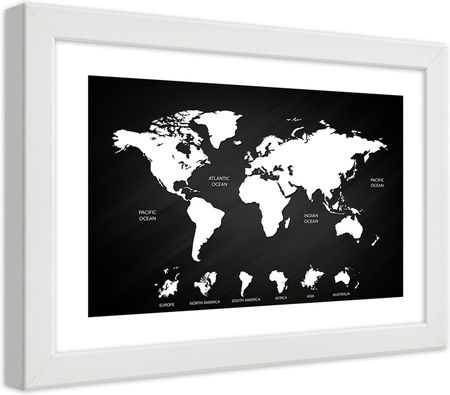 Obraz W Ramie Kontrastowa Mapa Świata I Kontynenty ( 45X30) 528497