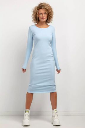Uniwersalna sukienka midi o prostym kroju i dekolcie typu łódka (Błękitny, S)