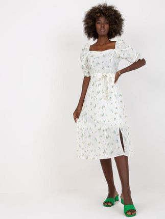 Sukienka midi z printem rozcięciem białozielona 42