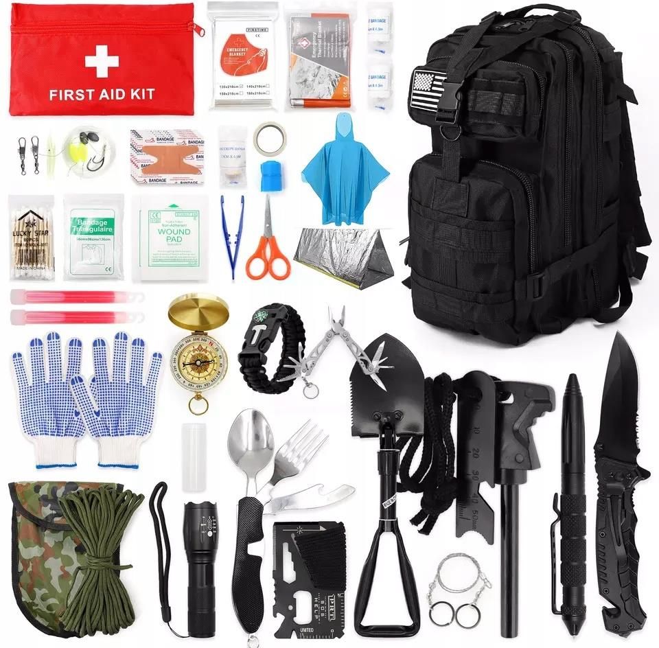 Wojskowy survivalowy zestaw Mega XXL z plecakiem i apteczką