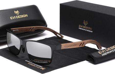 Okulary przeciwsłoneczne Polaryzacyjne NERDY drewniane UV400 zestaw XXL z etui - srebrne lustrzanki
