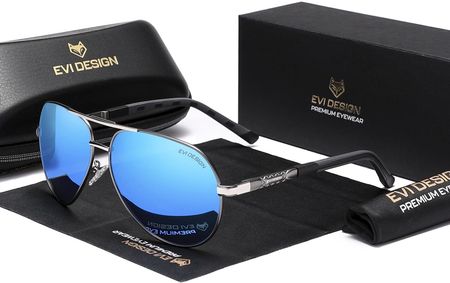 Okulary przeciwsłoneczne Polaryzacyjne AVIATOR Pilotki UV400 zestaw XXL z etui - niebieskie lustrzanki