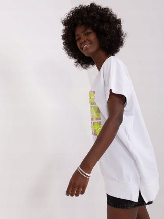 Bluzka damska biało-zielona z printem L/XL