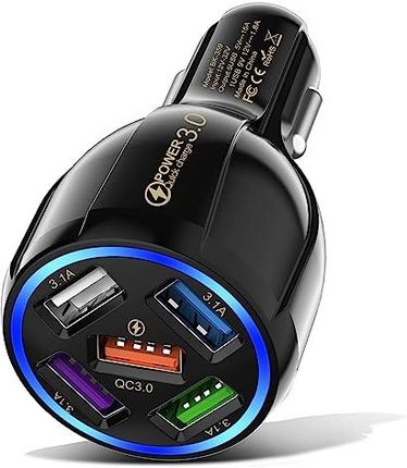 Jadufhu Ładowarka Samochodowa Usb 5 Portów Zapalniczki Samochodowej Qc3 0 3 1A Do Szybkiego Ładowania Nadaje Się Iphone Ipad Samsung Huawei Xiaomi I