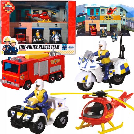 Dickie Toys Strażak Sam Zestaw 4 Pojazdów Ratowniczych +Garaż