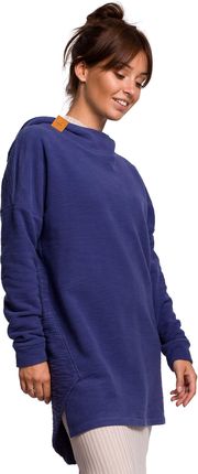 B176 Bluza z zaokrąglonym dołem i kapturem - indygo (kolor indygo, rozmiar L/XL)