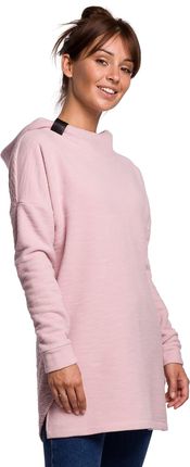 B176 Bluza z zaokrąglonym dołem i kapturem - pudrowa (kolor pudrowy róż, rozmiar L/XL)