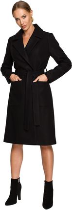 M708 Płaszcz o klasycznym kroju z paskiem - czarny (kolor czarny, rozmiar S)