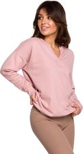 B225 Bluza z wycięciem w dekolcie - pudrowa (kolor pudrowy róż, rozmiar M)