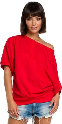 B079 Bluza z kimonowymi rękawami czerwona (kolor czerwony, rozmiar 2XL/3XL)