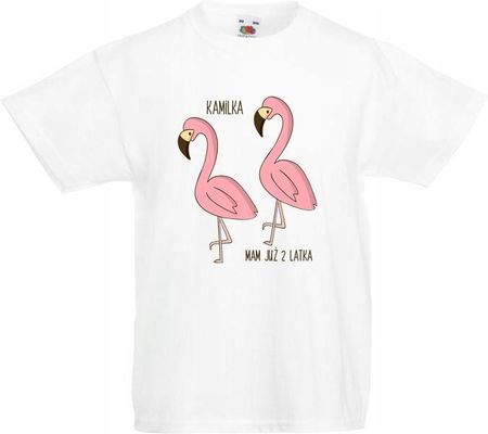 Koszulka na 2 latka z imieniem i flamingami White