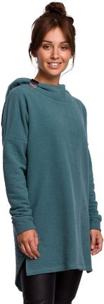 B176 Bluza z zaokrąglonym dołem i kapturem - turkusowa (kolor turkus, rozmiar L/XL)