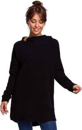 B176 Bluza z zaokrąglonym dołem i kapturem - czarna (kolor czarny, rozmiar S/M)