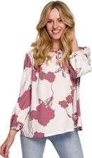 K099 Bluzka z bufiastymi rękawami - model 2 (kolor ecru/róż, rozmiar 2XL/3XL) - zdjęcie 1