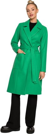 M708 Płaszcz o klasycznym kroju z paskiem - soczysta zieleń (kolor zielony, rozmiar XL)