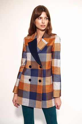 Krótki płaszcz w kratę - PL16 (kolor krata, rozmiar 42)
