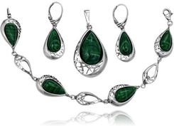 Zdjęcie Norbisrebro Srebrny Efektowny Oksydowany Komplet Z Malachitem - Czchów