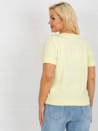 Bluzka damska plus size jasny żółty z nadrukiem