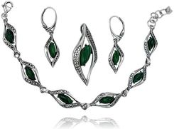 Zdjęcie Norbisrebro Srebrny Efektowny Oksydowany Komplet Z Malachitem - Czchów