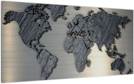 Domali Obraz Na Szkle   Mapa Świata W Metalowej Konstrukcji Jednoczęściowy 100X50 Cm Na Szkle 140338