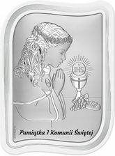 Srebrna Pamiątka I Komunii Obrazek Z Grawerem