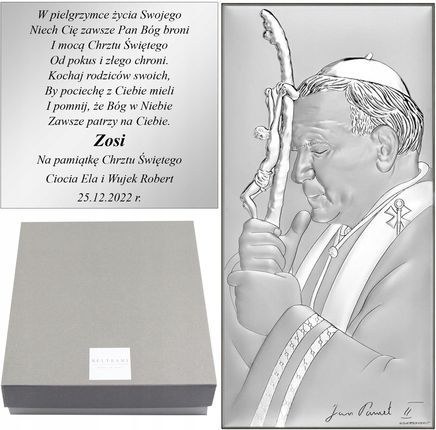 Obrazek Srebrny Papież Jp II Ślub Chrzest Grawer