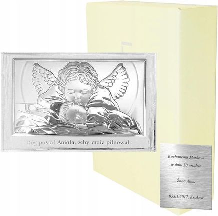 Obraz Na Chrzest Srebrny Aniołek Pamiątka Grawer