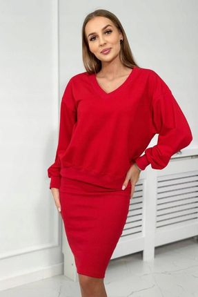 Komplet bluzka + sukienka prążkowana czerwony UNI