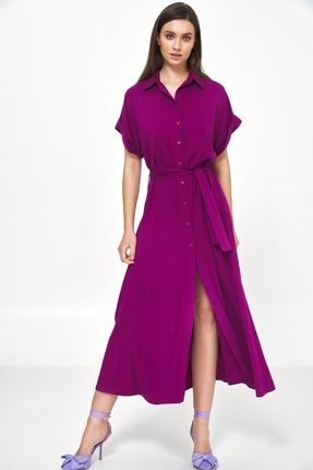 Wiskozowa sukienka midi w kolorze pupury - S221 (kolor purpura, rozmiar 40/42)