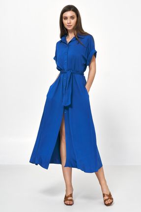 Wiskozowa sukienka midi w chabrowym kolorze - S221 (kolor niebieski, rozmiar 40/42)