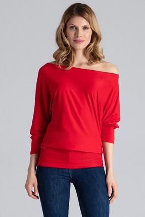 Elegancka bluzka z dekoltem w łódkę (Czerwony, XL)