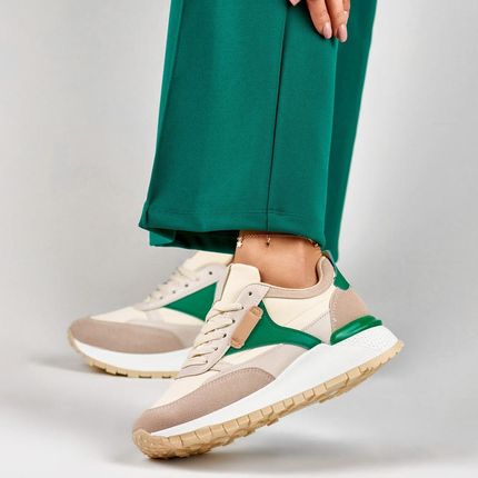 Beżowo-zielone wygodne sneakersy damskie