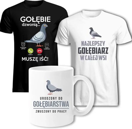 Komplet dla gołębiarza - Urodzony do gołębiarstwa + Gołębie dzwonią + Najlepszy gołębiarz - koszulki i kubek z nadrukiem