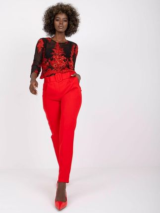Spodnie garniturowe w kant z paskiem czerwone XL
