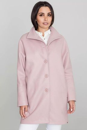 Oversize’owy płaszcz damski ze stójką (Różowy, S)