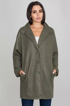 Oversize’owy płaszcz damski ze stójką (Oliwkowy, M)