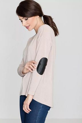 Cieniutki sweter damski z łatkami na łokciach (Beżowy, XL)