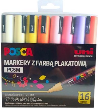 Zestaw markerów z farbą plakatową UNI Posca PC-5M op. 16 kolorów