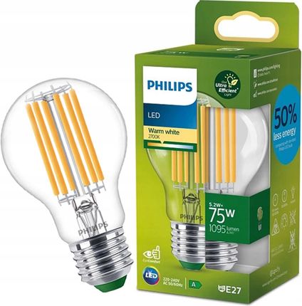 Philips LED Żarówka Ultra energooszczędna 5,2W (75W) A60 E27 ciepła biel (929003624301)