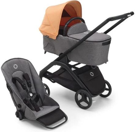 Bugaboo Dragonfly - wózek głęboko-spacerowy 2w1-Black-Island Coral-Grey Melange