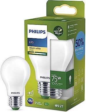 Philips LED Żarówka Ultra energooszczędna 5,2W (75W) A60 E27 ciepła biel (929003624501)