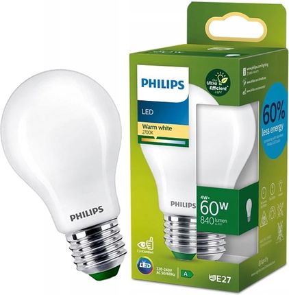 Philips LED Żarówka Ultra energooszczędna 4W (60W) A60 E27 ciepła biel (929003623701)