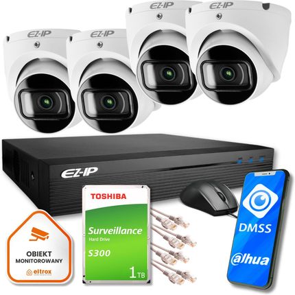 Zestaw monitoringu 4 kamer kopułkowych IP EZ-IP by Dahua niezawodna ochrona 2K