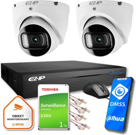 Zestaw monitoringu 2 kamer kopułkowych IP EZ-IP by Dahua niezawodna ochrona 2K