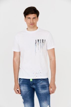 Tシャツ・カットソー Amiri White Cotton T-Shirt With Ribbed Crew Neck AMIRI - T-shirt biały - Ceny i opinie - Ceneo.pl