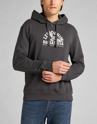 LEE GRAPHIC HOODIE MĘSKA BLUZA Z KAPTUREM LOGO WASHED BLACK L82BSPON