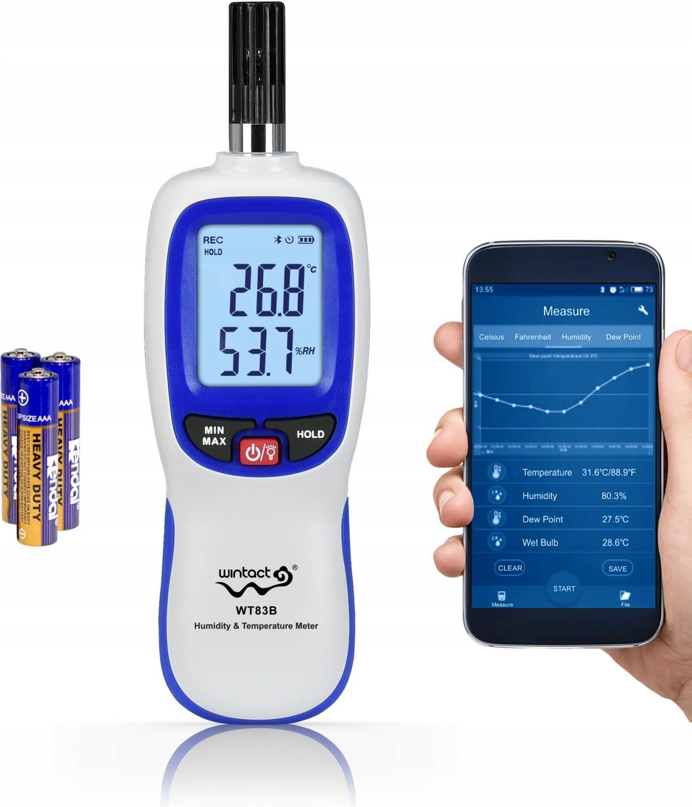 Wintact Higrometr Miernik Wilgotności Temperatur Bluetooth 105034931