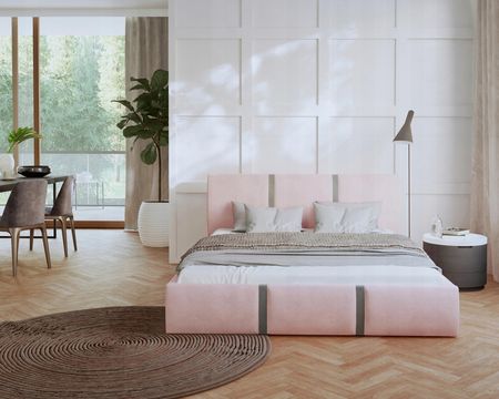 Łóżko Tapicerowane Platinum Różowe Materac 140X200