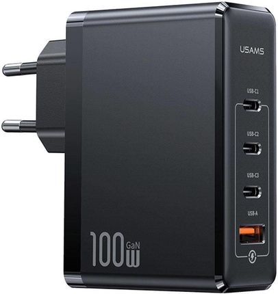 Ładowarka sieciowa Usams T50 100W GaN 3xUSB-C PD 3.0 + USB-A bez kabla - czarna